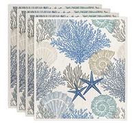 AnyDesign Ocean Coral Swedish Dishcloths Under The Sea Kitchen Dish Towel Reusable Seashell Starfish Absorbent Cotton Dish Cloth for Summer Beach Party Cleaning Housewarming, 7 x 8, 4Pcs
