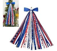 AnyDesign Patriotic Bow for Wreath Red Blue Star Fabric Ribbons Set Assorted Ribbon Decorative Bow Clip-On Wreath Sash Ribbon Bundle for 4th of July Independence Day Indoor Outdoor Decor