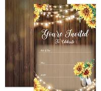 AnyDesign Rustic Sunflower Fill-in Party Invitations, 25 Sets with 25 Envelopes, Suitable for Birthday, Baby Shower, Wedding, Bridal Shower, Rehearsal Dinner, Anniversary, etc.