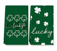 AnyDesign St. Patrick's Day Kitchen Towel Green Lucky Shamrock Dish Towel 18 x 28 Inch Hand Drying Tea Towel for Cooking Baking Cleaning Wipes, Set of 2