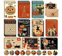 AnyDesign Vintage Halloween Greeting Cards Bulk 30 Pack Halloween Invitation Cards with Matching Seal Stickers Envelopes Spooky Pumpkin Skeleton Blank Note Cards for Trick or Treat Supplies, 4 x 6 In