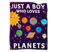 Anydia Just A Boy Who Loves Planets Solar System Blanket Gifts for Planets Solar System Lover 60 x 50 Inch for Teen, Fannel Fleece Throw Blanket Super Soft Throws Blanket for Bed Couch Sofa