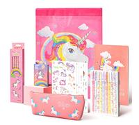 Anyfirst 37pcs Style Girls Unicorn Stationery Set for Birthday and Christmas with Notebook, Pencil Case and Pens, Unicorn Presents for Girls Ages 6-12 Years Old, Pink