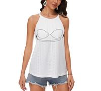 ANYFITTING Built in Bra Top Women Halter Neck Loose Fit Sleeveless Summer Padded Tanktop Flowy Casual Shirt Weekend Brunch White Eyelet L