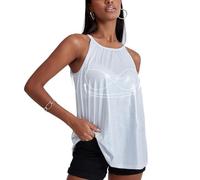 ANYFITTING Camisole Top for Women Built in Bra Women Sparkly Metallic Sleeveless Tops Glitter Blouse Halter Tank Top for Night Club Party Performance Costume Vest UK Shiny-White L