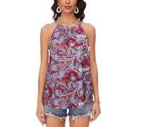 ANYFITTING Halter Top Built in Bra Womens Loose Fit Padded Cups Sleeveless Camisole Beach Ready Red Print XL