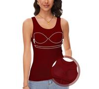 ANYFITTING Tank Top with Shelf Bra Women Summer Slim Fit Sleeveless Wide Strap Padded Cami Athletic Gym Lounge Wear Breathable Stretch Wirefree Soft Burgundy L