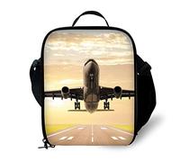 ANYFOCUS 3D Airplane Print Kids Lunch Bag Durable Insulated Lunchbox Small Black Lunch Box for Children Boys Girls Customized Cooler Bag with Adjustable Shoulder Strap