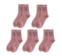 Anyfootwear 5 Pairs One Size 5-9 Pink Unisex Wacky Expressions Style Trend Surprise Socks With Candy Colors Funny, Kawaii, Happy Girls Socks For Women