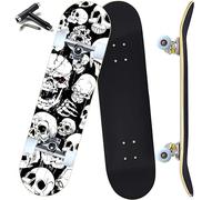 ANYFUN Pro Complete Skateboards for Beginners Girls Boys Kids Youths Teens Adults 31"x8" Skate Boards 7 Layers Canadian Maple Double Kick Deck Concave Longboard (Skull)
