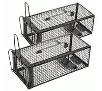 Anyhall 2-Pack Rat Traps Humane Live Mouse Vole Chipmunk Trap Cage for Indoors and Outdoors (Black)