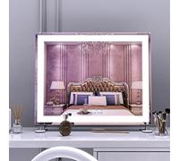 ANYHI Large Vanity Mirror with Light, Makeup Mirror with 10X Magnification | 48.5x41cm Hollywood Lighted Makeup Mirror, 3 Colors Dimmable Light, Aluminum Frame, Tabletop/Wall-Mount for Bedroom, Silver