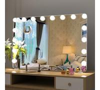 ANYHI Large Vanity Mirror with Lights, 91 x 62 cm Hollywood Illuminated Makeup Mirror with 16 Dimmable Lights, Wall Mounted or Tabletop Makeup Mirror With 10X magnifier, Round Corner (Silver)