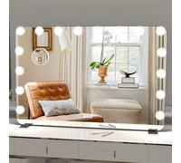 ANYHI Large Vanity Mirror with Lights, 91 x 62 cm Hollywood Makeup Mirror with 16 Dimmable Lights, Wall Mounted or Tabletop Makeup Mirror With 10X Magnifier, 3 Color Modes, Round Corner (Black)