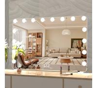 ANYHI Vanity Mirror with Lights, 91 x 62cm Hollywood Lighted Makeup Mirror with 16 Dimmable Bulbs, Wall Mounted or Dressing Table Mirror With 10X Magnifier, 3 Color Modes, Round Corner (White)