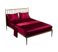 Anyhouz Anycozy Fitted Sheet Queen Size Winered Luxury Silky Beddings Set with Pillow Cases