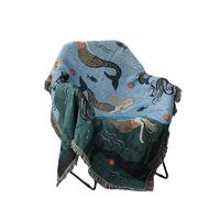 Anyhouz Anycozy Throw Blanket Blue Faux Cashmere Sofa Cover Mermaid Pattern Tassel Soft Picnic Camping Mat 160*260cm