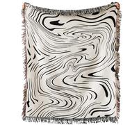 Anyhouz Anycozy Throw Blanket Faux Cashmere Sofa Cover Black Water Waves Pattern Tassel Soft Picnic Camping Mat 130*160cm