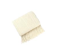 Anyhouz Anycozy White Throw Blanket Faux Cashmere Sofa Cover Vertical Bar Diamond Knit Plaid Tassels Blanket for Spring Summer 130*180cm