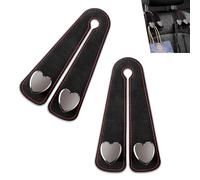 Anyhut Car Seat Headrest Hook, 2 PCS Car Hooks for Headrest, Storage Double Heart Shape Hooks, Suede Foldable Soft + Metal Hook Organizer for Backpack Grocery, Universal for Cars (Black)
