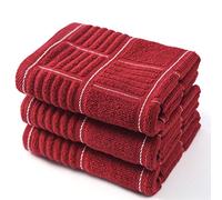 ANYI Kitchen Dish Towels Heavy Duty Absorbent Dish Cloths with Hanging Loop 100% Cotton Tea Bar Towels (16x26, Set of 3, Redwhite)