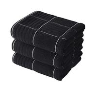 Anyi Kitchen Dish Towels Heavy Duty Absorbent Dish Cloths with Hanging Loop 100% Cotton Tea Bar Towels (16x26, Set of 3) (Black)