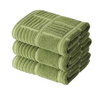 Anyi Kitchen Dish Towels Heavy Duty Absorbent Dish Cloths with Hanging Loop 100% Cotton Tea Bar Towels (16x26, Set of 3) (Green)