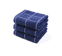 ANYI Kitchen Dish Towels Heavy Duty Absorbent Dish Cloths with Hanging Loop 100% Cotton Tea Bar Towels (16x26, Set of 3, Navy)