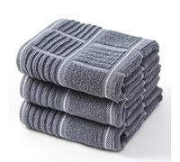 Anyi Kitchen Dish Towels Heavy Duty Absorbent Dish Cloths with Hanging Loop 100% Cotton Tea Bar Towels (16x26, Set of 3, Grey)