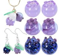 Anyichend 6pcs Blueberry Fruit Beads for Jewelry Making, Mixed Colors 3D Glass Fruit Beads Charms, Spacer Pendants Accessories for Necklace Bracelets Earrings- Light Purple & Purple & Blue