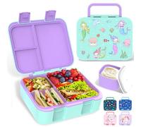 Anyiner Kids Lunch Box, Leakproof Bento Lunch Box with Multi-Compartments & Sauce Jar, Portable Snack Box Mermaid Bento Box for Kids Adults Work School, Lake Green Mermaid
