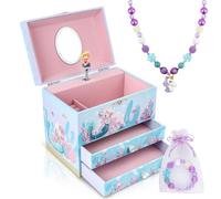 Anyiner Musical Jewellery Box for Girls - Ballerina Music Box with 2 Pullout Drawers, Kids Jewellery Box Gifts for Girls, Children Birthday Presents for Ages 3-10 (Blue Mermaid)