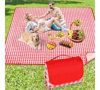 Anyiner Picnic Blanket Waterproof 300x200cm Large Travel Blanket Beach Blanket, Slip Resistant With Carrying Handle for Family Picnic Beach Camping, Red Plaid