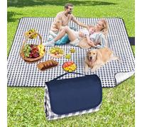 Anyiner Picnic Blanket Waterproof 300x200cm Large Travel Blanket Beach Blanket, Slip Resistant With Carrying Handle for Family Picnic Beach Camping, Blue Plaid (Blue, 300 x 200 cm)