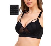 ANYIRIS Push Up Bras for Women Wireless Plus Size Minimiser Bra Comfort Unlined Non Wired Plunge Everyday Bralettes Black 34F