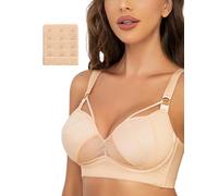 ANYIRIS Push Up Bras for Women Wireless Plus Size Minimiser Bra Comfort Unlined Non Wired Plunge Everyday Bralettes Nude 38DD