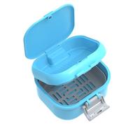 ANYLEY Leak-Proof Denture Cup, Upgraded Double-layer Denture Box with Strainer for Soaking Dentures, Sturdy and Shatter-Resistant Denture Case for Travel, Household & Office (Sky Blue + Silver Gray)