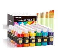 AnyMark Acrylic Paint Set, 36 Classic Colours with 12 Brushes, 2 fl oz/60ml Bottles, Art Kit Painting Supplies for Canvas, Rock, Wood