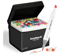 AnyMark Alcohol Markers Brush Tip, 120+1 Colors Dual Tip Brush & Chisel Alcohol-Based Art Markers Set with Case for Adult Artists Drawing Coloring