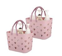 Anyoifax 2 Pack Portable Shower Caddy Tote Plastic Storage Basket with Handle Box Organizer Bin for Bathroom, College Dorm, Pantry, Kitchen, Pink