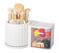 Anyoifax 360 Rotating Makeup Brush Holder 7 Slots Makeup Organizer with Drawer Removable Spinning Cosmetic Storage Pen Holder for Vanity, Dresser, Desk, White