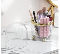 Anyoifax Makeup Brush Holder with Lid, 360 Rotating Dustproof Makeup Brushes Organizer for Vanity and Countertop Spinning Make Up Organizers, Clear