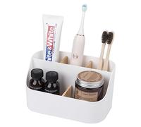Anyoifax Toothbrush and Toothpaste Holder Kids Electric Toothbrush Dispenser and Storage Bathroom Countertop Organizer with Bamboo Dividers for Shower, Travel, Office, White