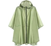 Anyoo Lightweight Waterproof Rain Poncho Reusable Ripstop Breathable Raincoat with Hood for Outdoor Activities, L, tea green