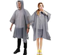 ANYOO Rain Poncho Waterproof for Adults, 2 Pack Reusable PEVA Rain Cape with Drawstring Hood for Festival Camping, Hiking Travel, Grey, One Size