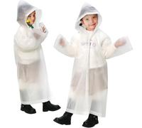 ANYOO Waterproof Rain Poncho Jackets for Kids, 2 Pack Hooded Raincoats with Long Sleeves for Boys Girls Height 110-150cm Hiking Camping Traveling, White