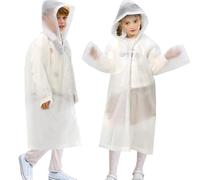 ANYOO Waterproof Rain Poncho Jackets for Kids, 2 Pack Hooded Raincoats with Long Sleeves for Boys Girls Height 110-150cm Hiking Camping Traveling, White