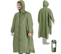 ANYOO Waterproof Rain Poncho Lightweight Portable Rain Coat Jacket with Long Sleeves for Women Men Outdoor Hiking Cycling, Army Green, One Size