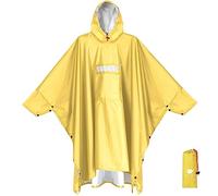 ANYOO Waterproof Rain Poncho with Sleeves&Pocket, Lightweight Reusable Hiking Rain Coat Jacket with Hood for Outdoor Activities, Unisex, Yellow, One Size