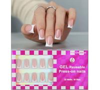 Anyos 16 Sizes French Tip Short Duck Press on Nails,Soft Gel Fake Nails Glossy 32pcs with Nail Glue (Classic French)